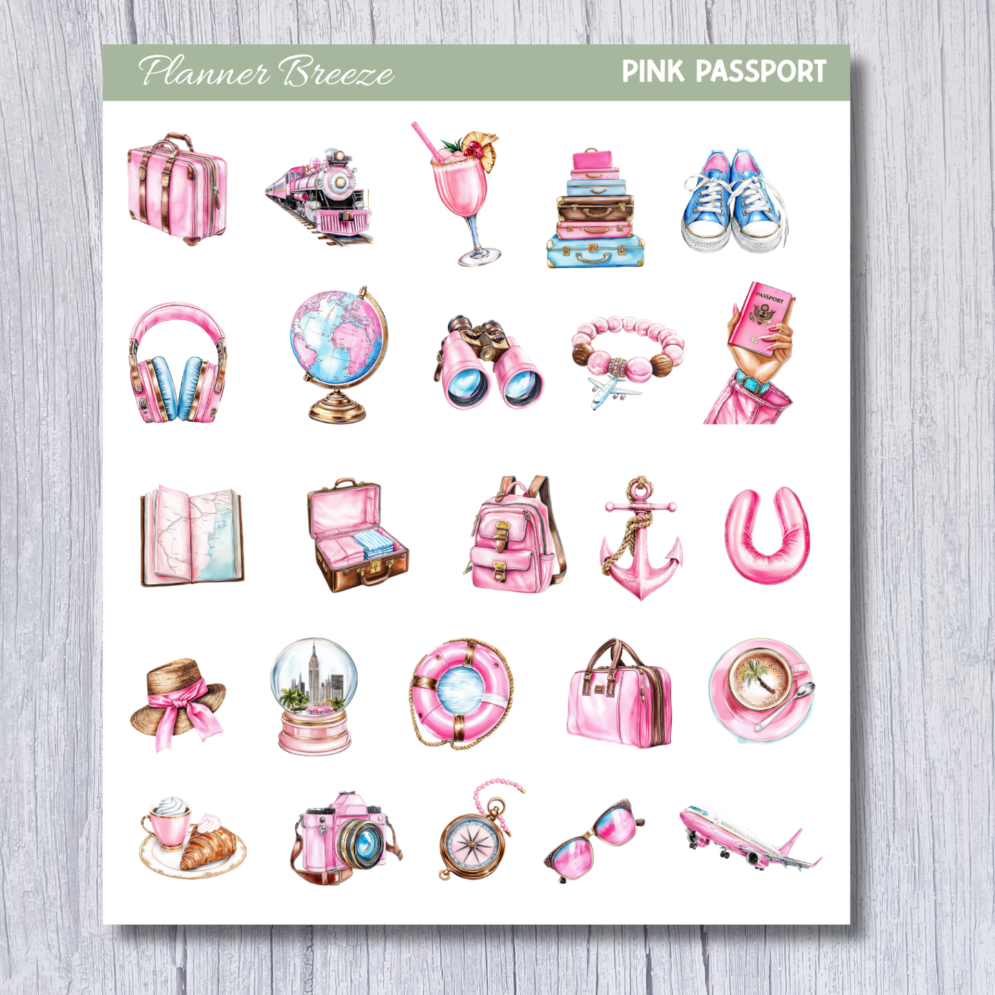 Pink Passport Icon Sticker Sheet