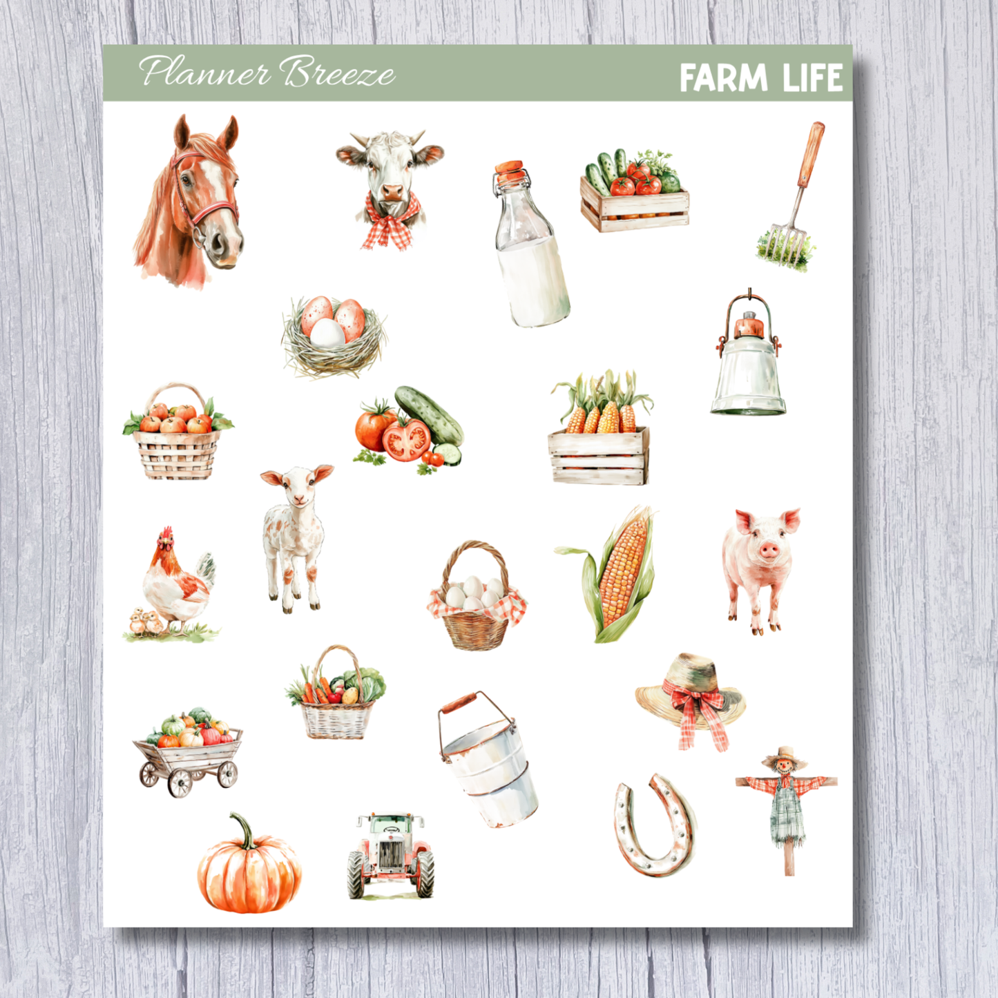 Farm Life Icon Sticker Sheet