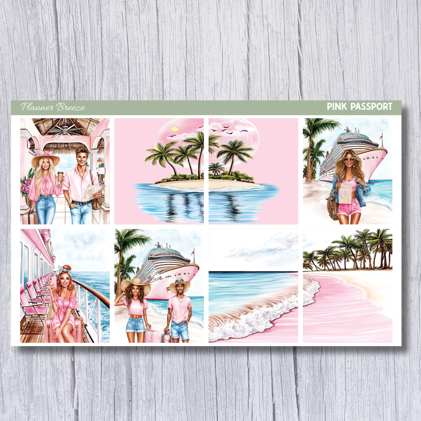 Pink Passport Scene Sticker Sheet