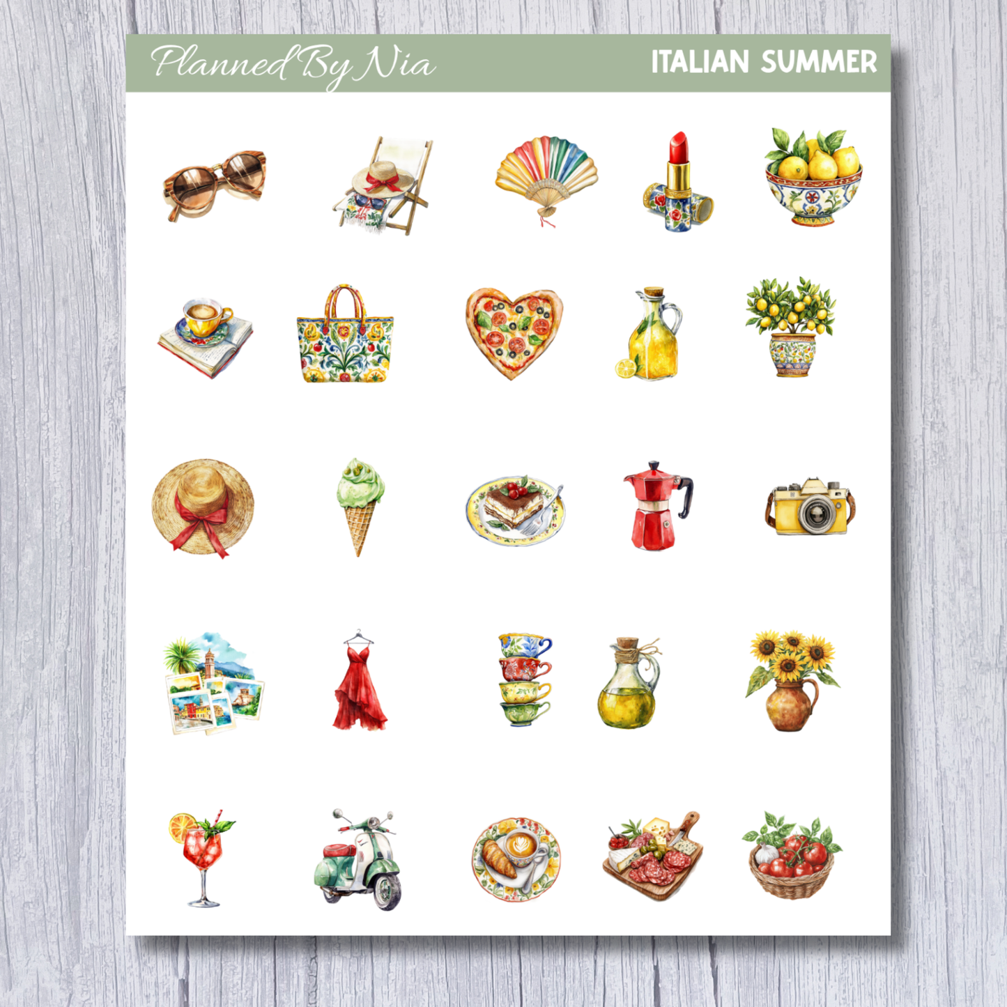 Italian Summer Icons Sticker Sheet