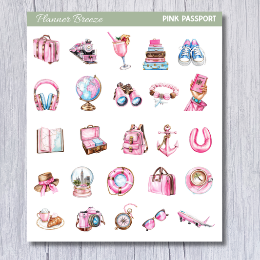 Pink Passport Icon Sticker Sheet