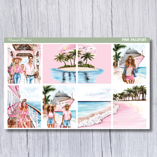 Pink Passport Scene Sticker Sheet