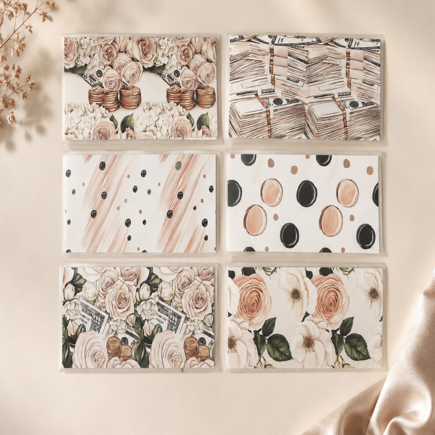 Blush Floral Laminated Cash Envelopes