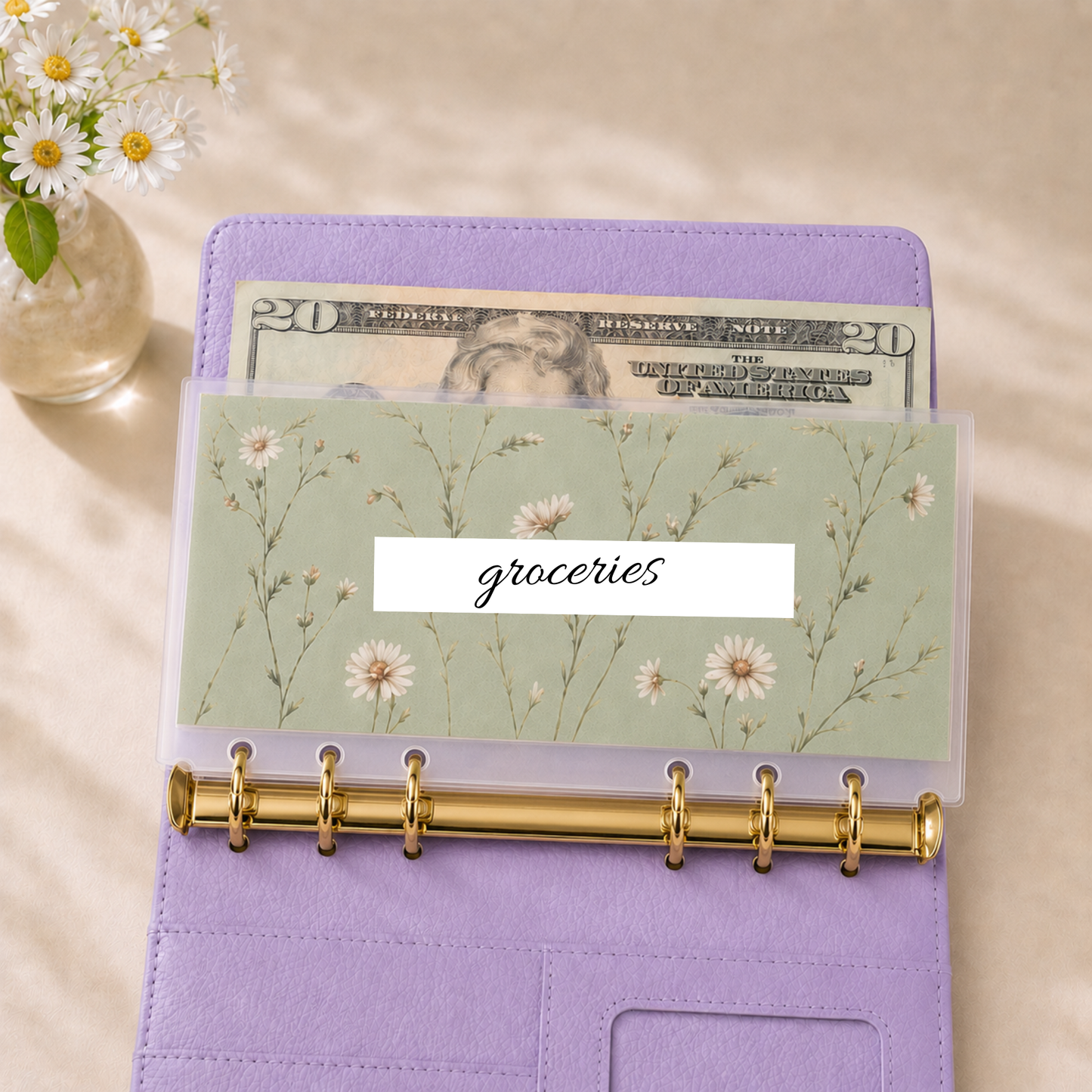 Sage Floral Laminated Cash Envelopes